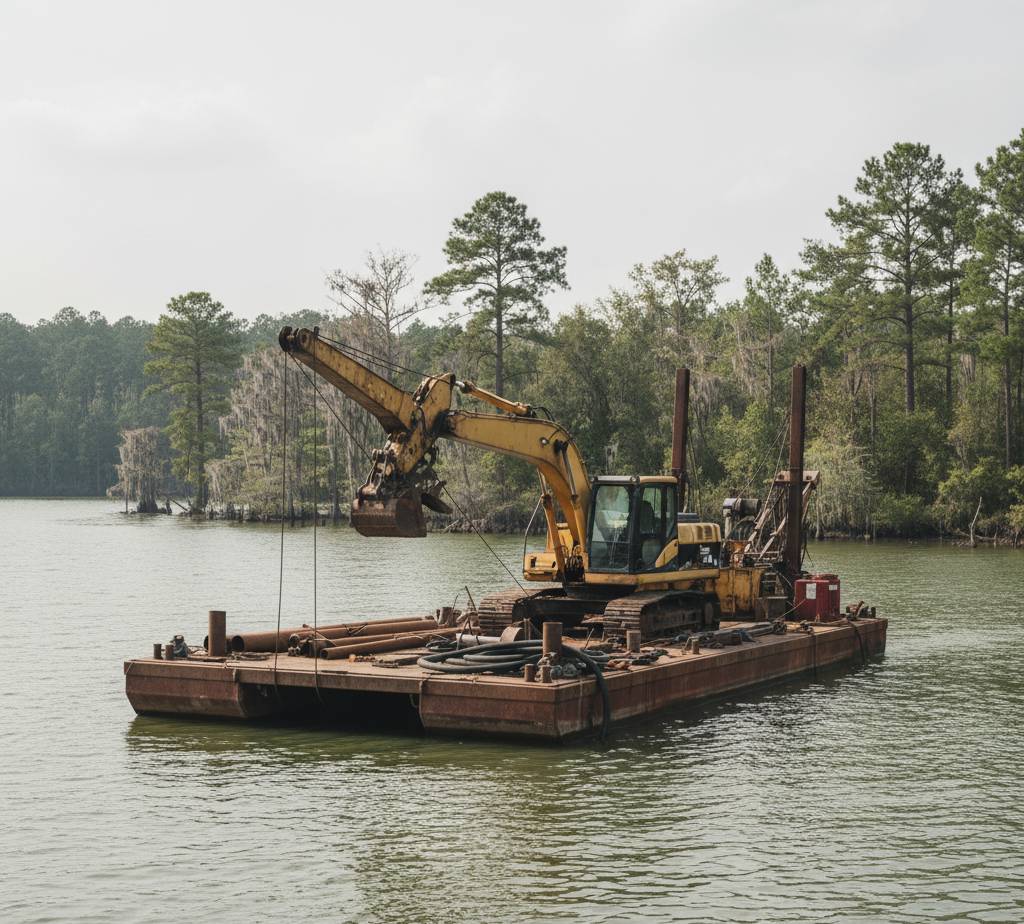 Dredging equipment on a South Carolina lake.