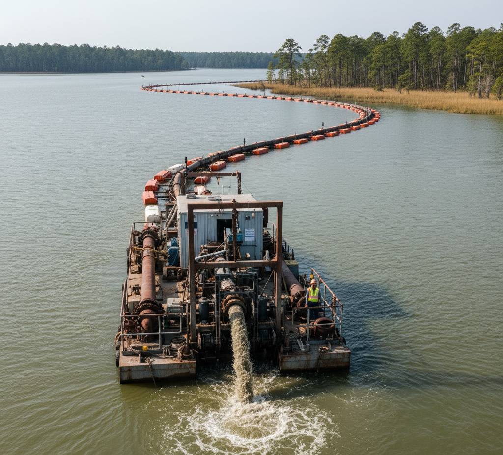 Hydraulic dredge pumping silt.