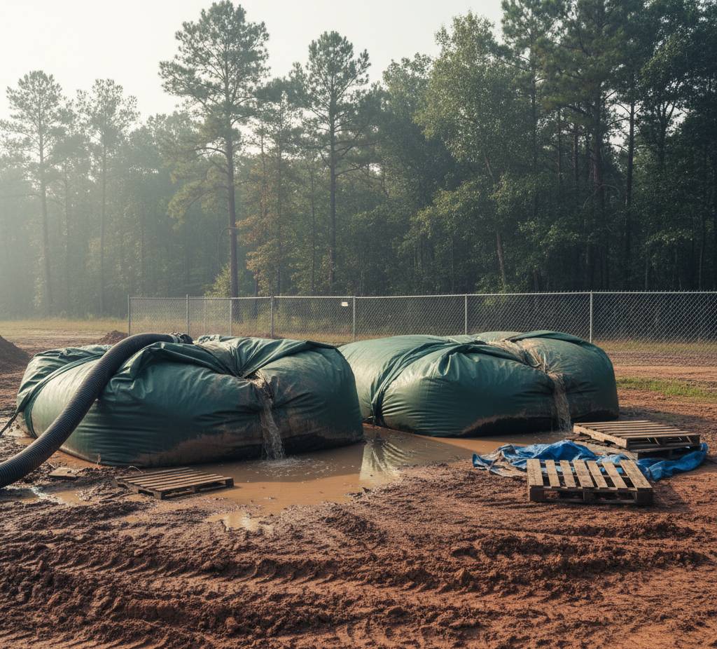 Dewatering operation with geotextile tubes.