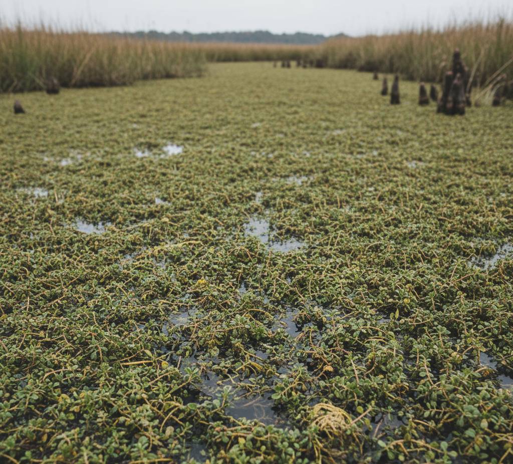Aquatic weeds being removed from a pond.