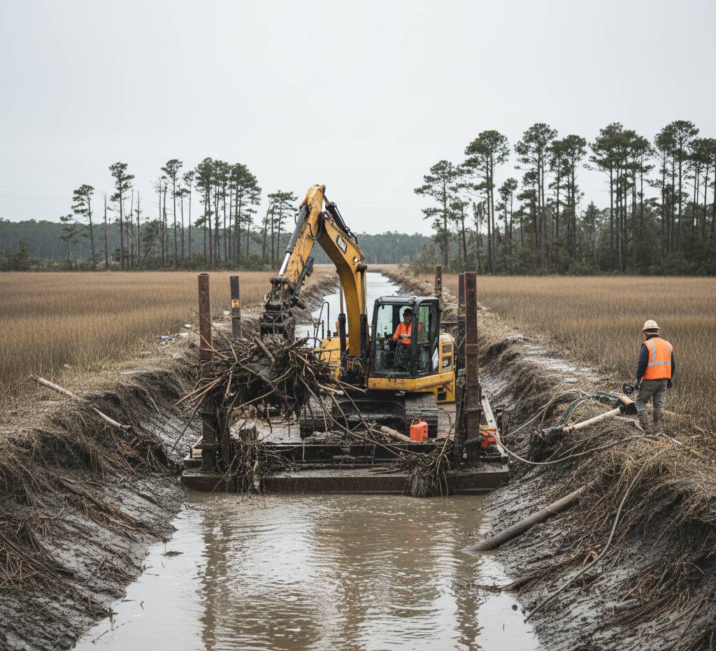 Clear water channel after dredging maintenance.